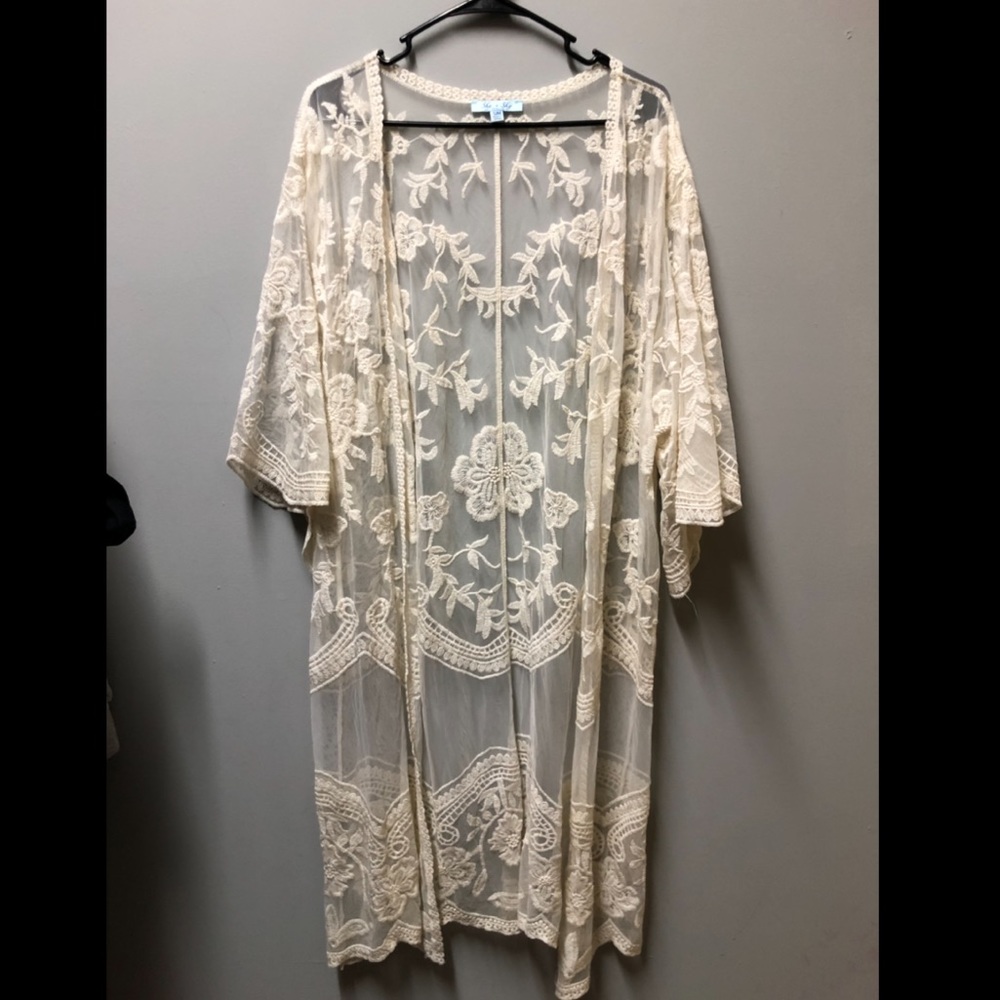 She and Sky cream lace kimono